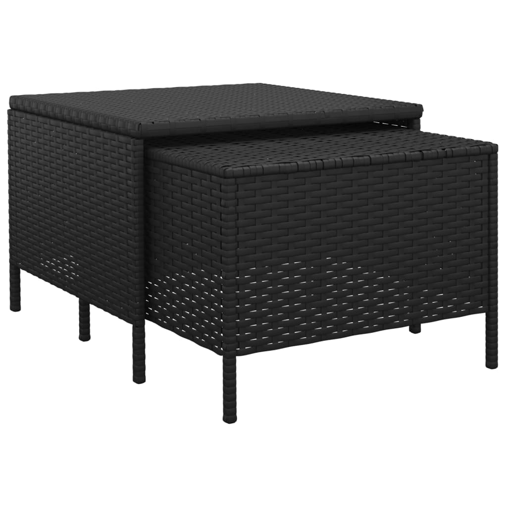 3-delige Loungeset met kussens poly rattan zwart