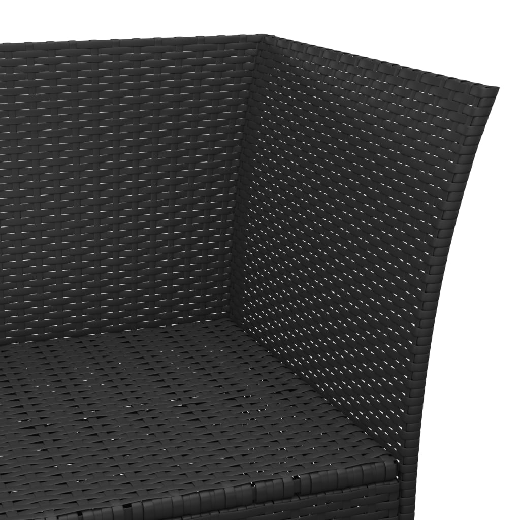 3-delige Loungeset met kussens poly rattan zwart