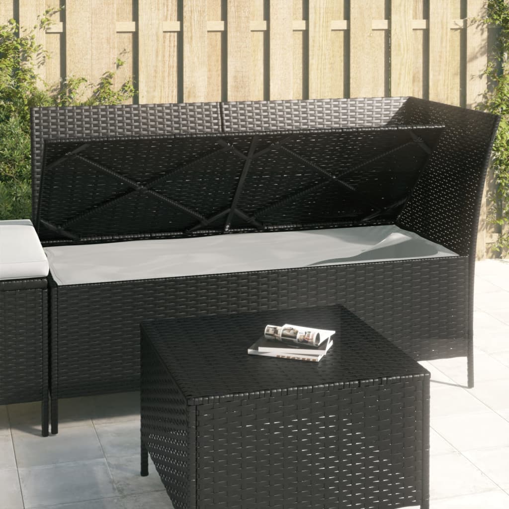 3-delige Loungeset met kussens poly rattan zwart