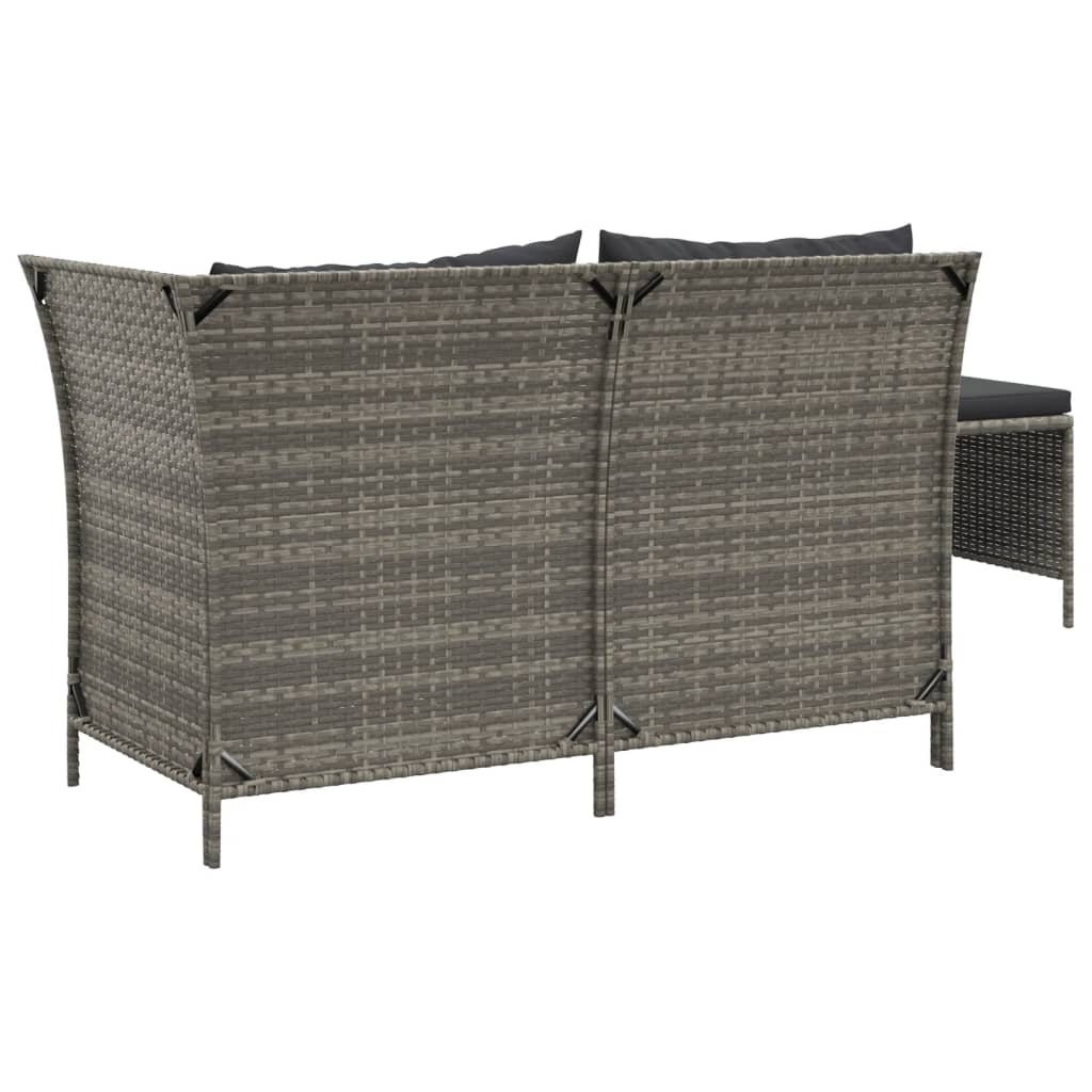 3-delige Loungeset met kussens poly rattan grijs