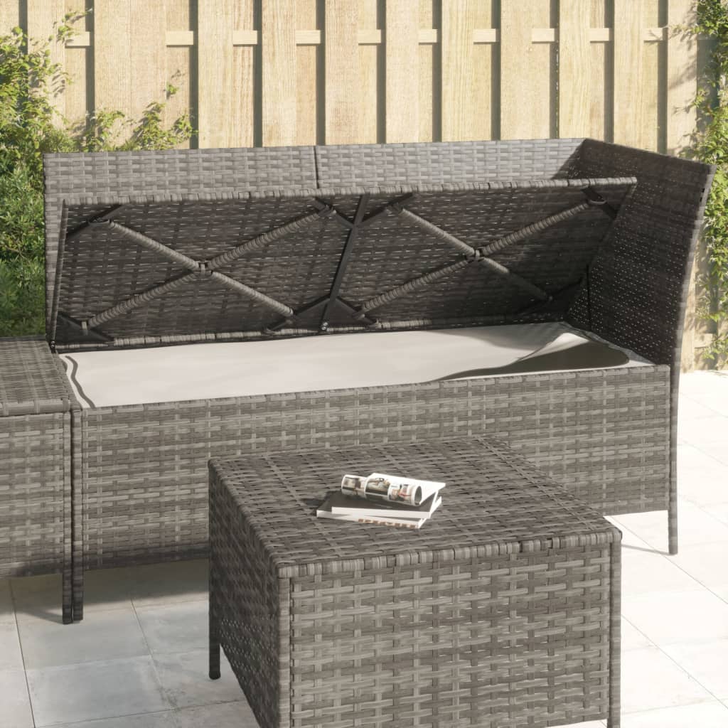 3-delige Loungeset met kussens poly rattan grijs