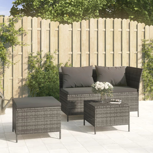 3-delige Loungeset met kussens poly rattan grijs