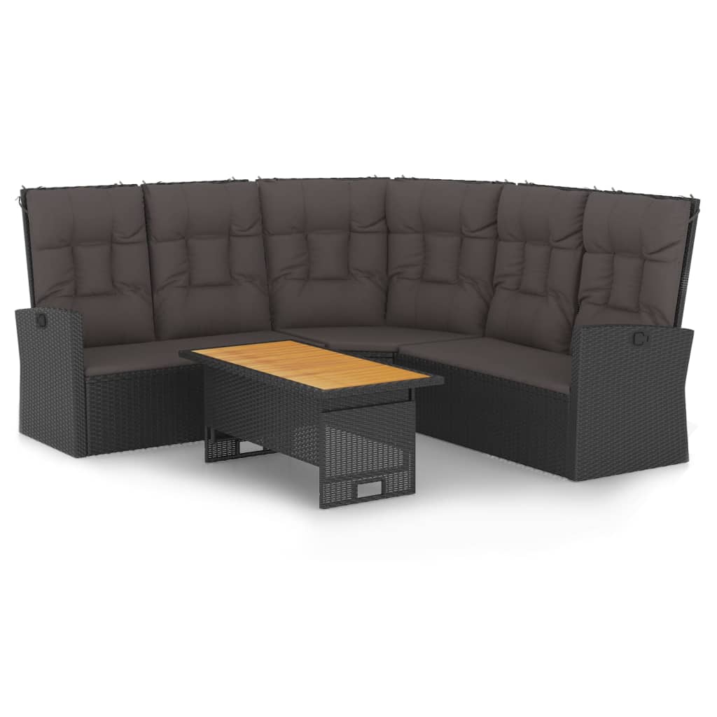 2-delige Loungeset met kussens poly rattan zwart