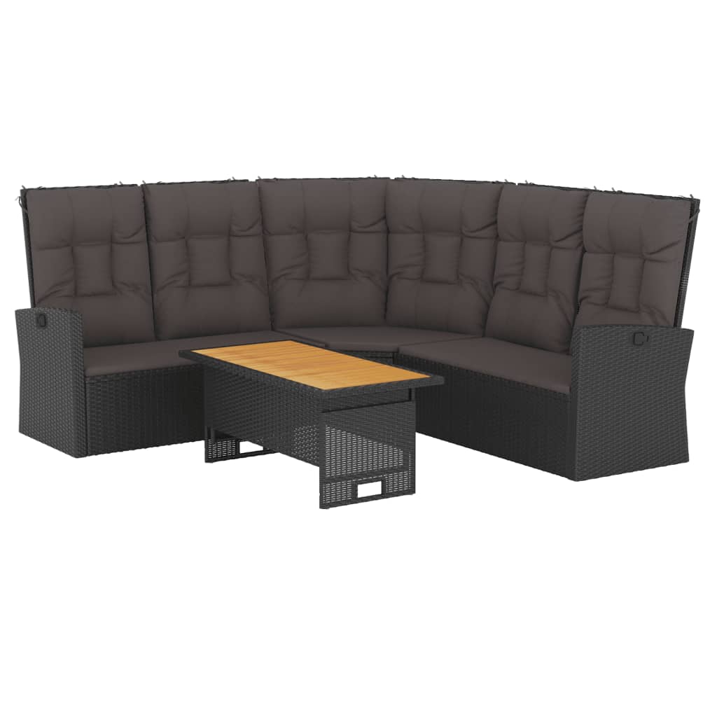 2-delige Loungeset met kussens poly rattan zwart