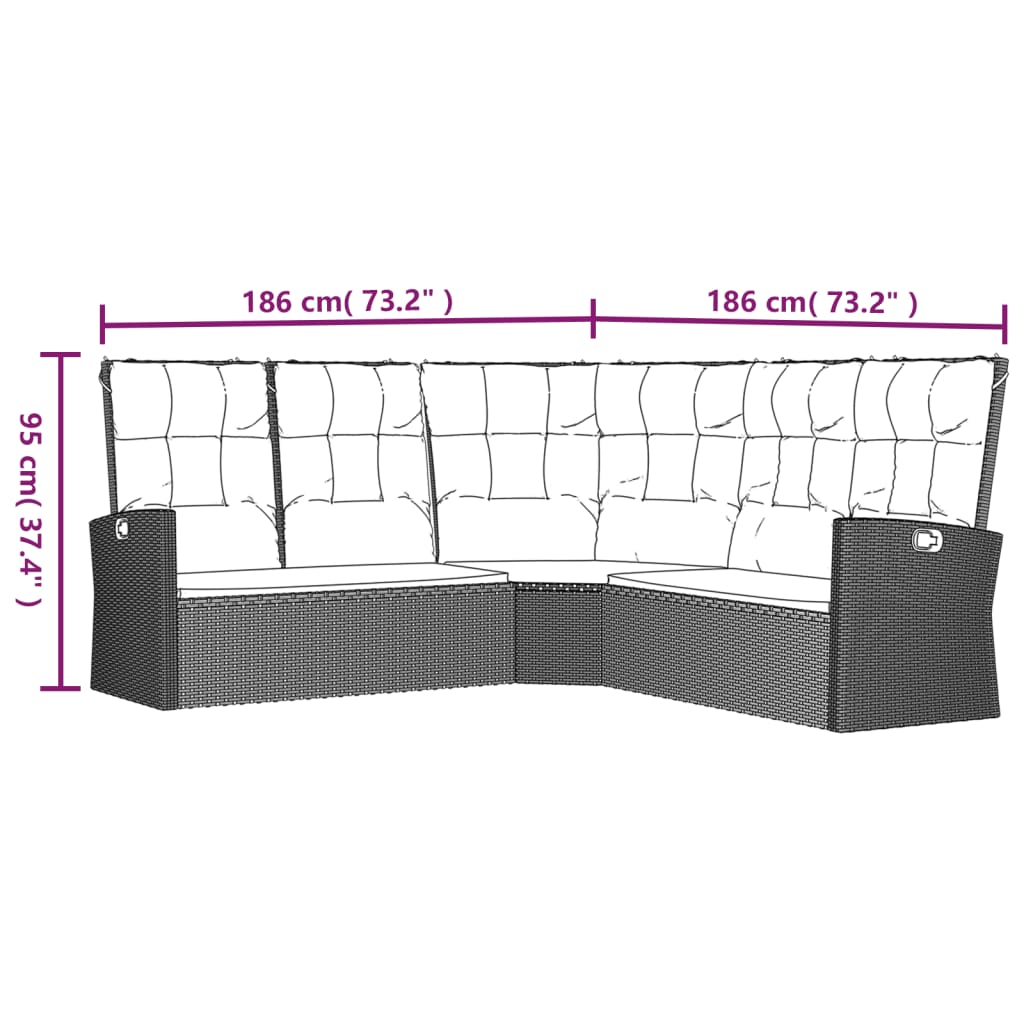 2-delige Loungeset met kussens poly rattan zwart