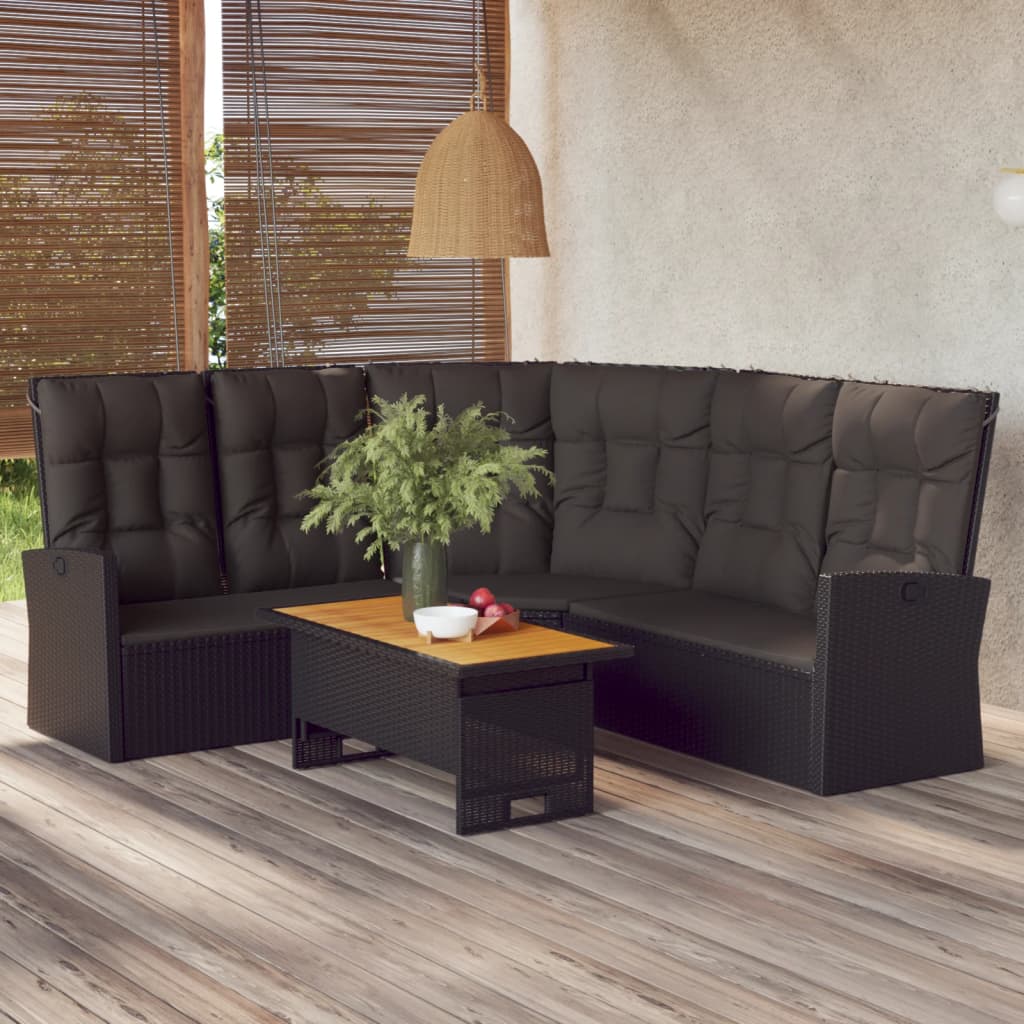 2-delige Loungeset met kussens poly rattan zwart