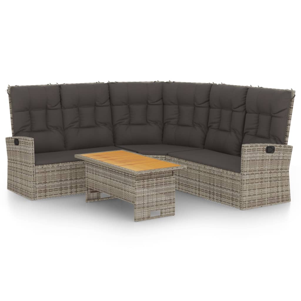 2-delige Loungeset met kussens poly rattan grijs