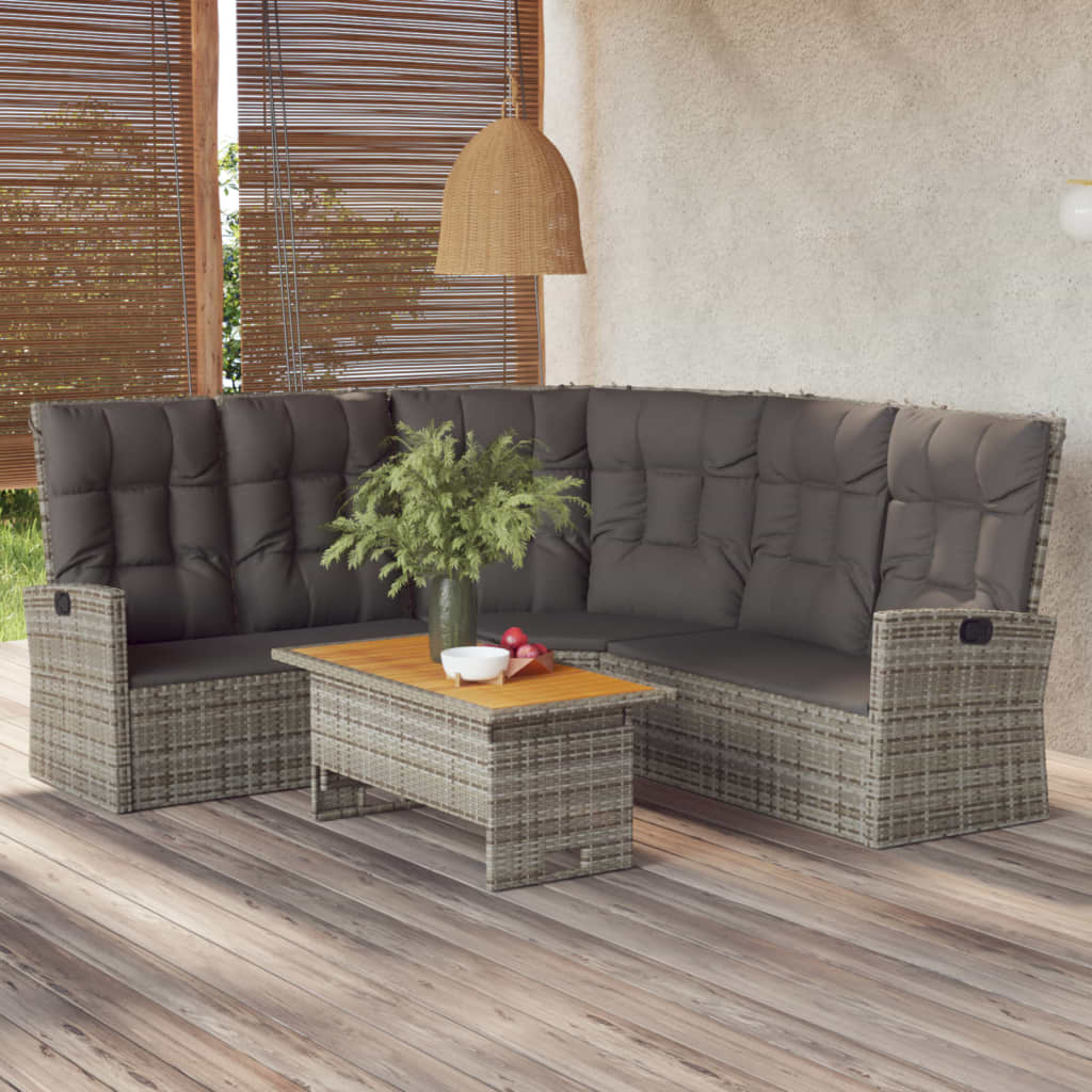 2-delige Loungeset met kussens poly rattan grijs