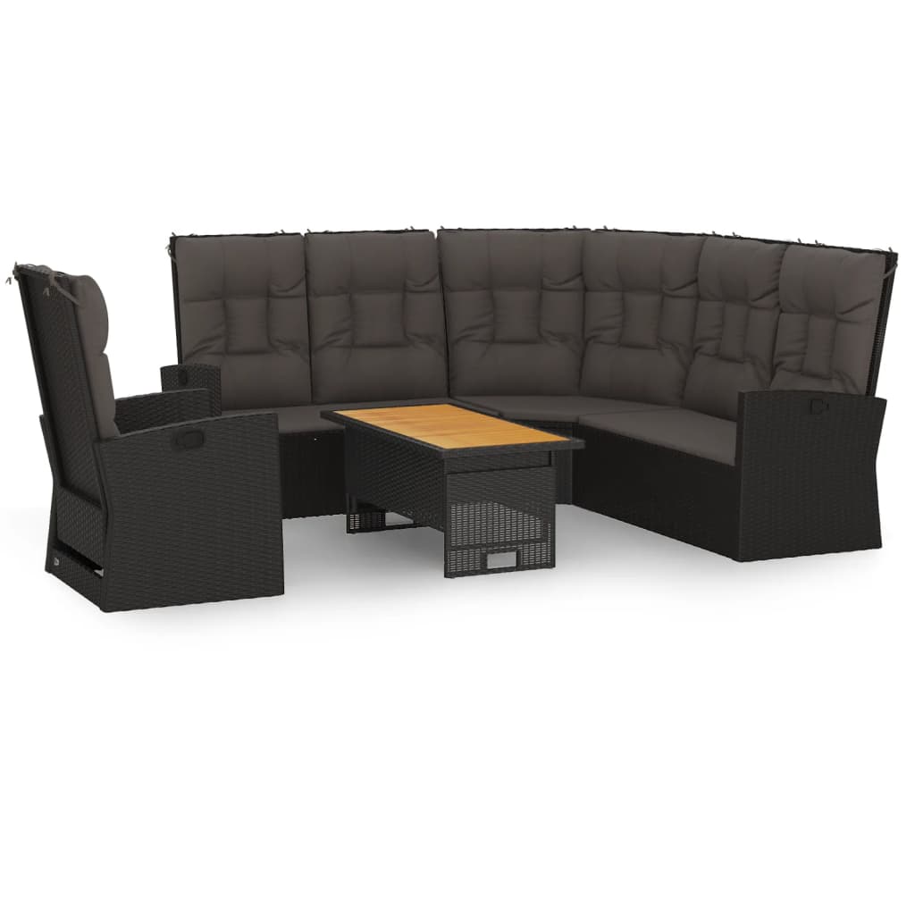 3-delige Loungeset met kussens poly rattan zwart