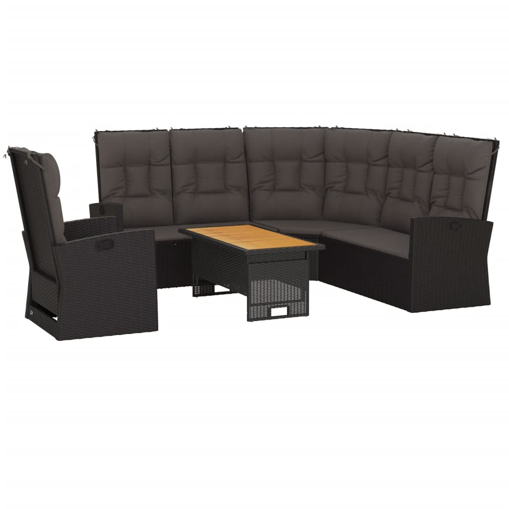 3-delige Loungeset met kussens poly rattan zwart