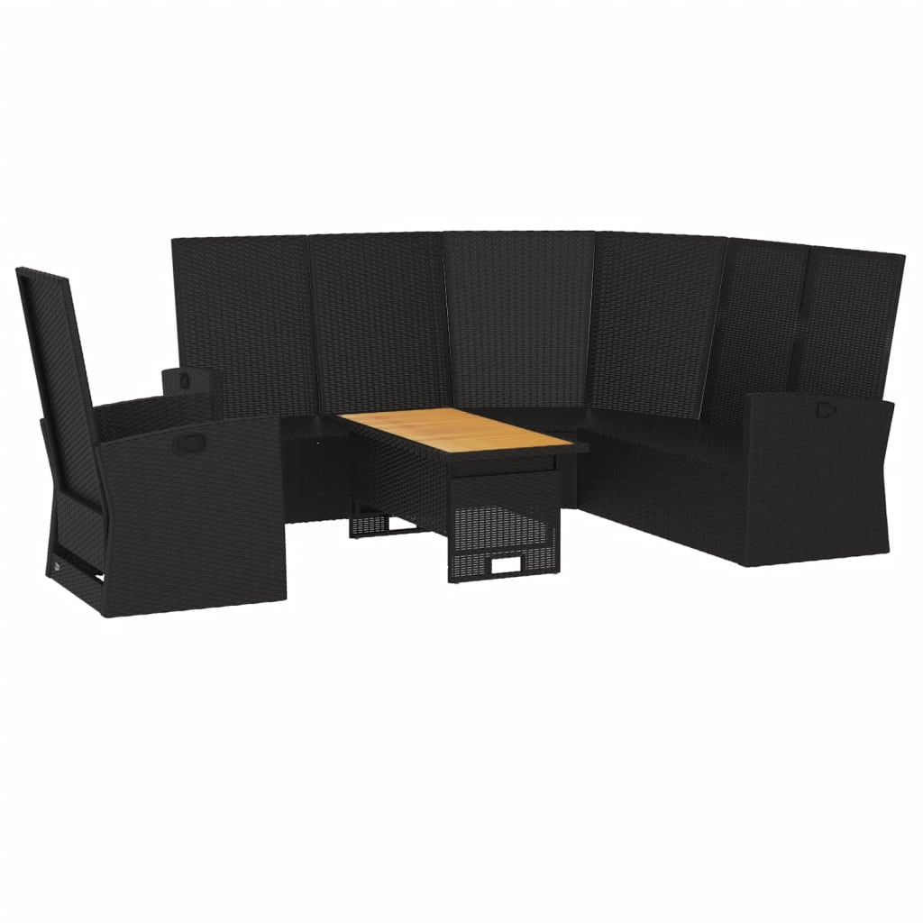 3-delige Loungeset met kussens poly rattan zwart