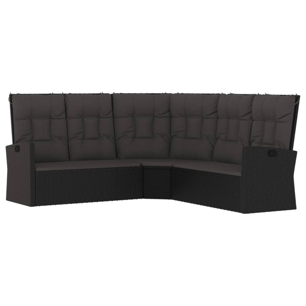 3-delige Loungeset met kussens poly rattan zwart