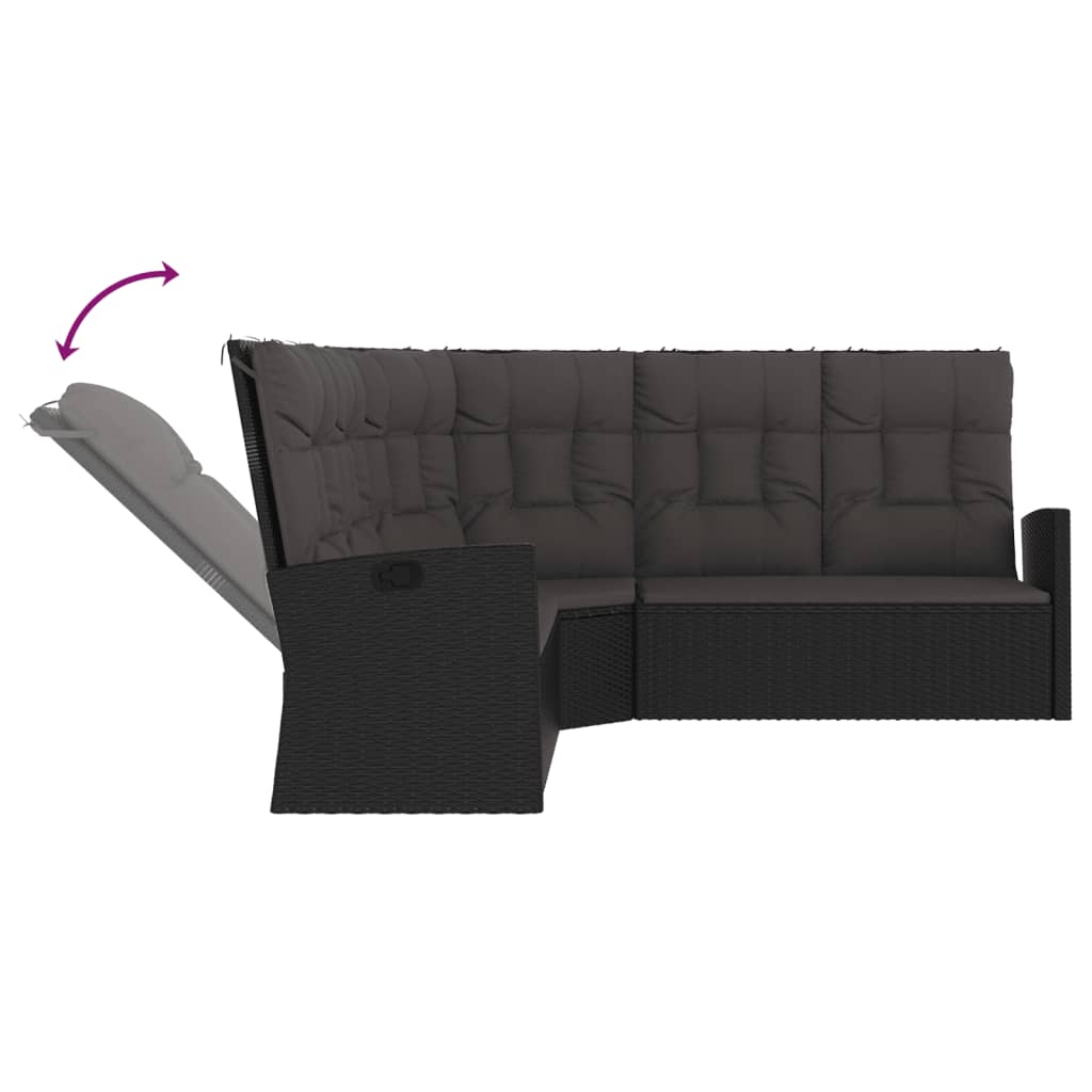 3-delige Loungeset met kussens poly rattan zwart