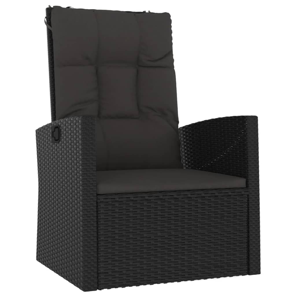 3-delige Loungeset met kussens poly rattan zwart