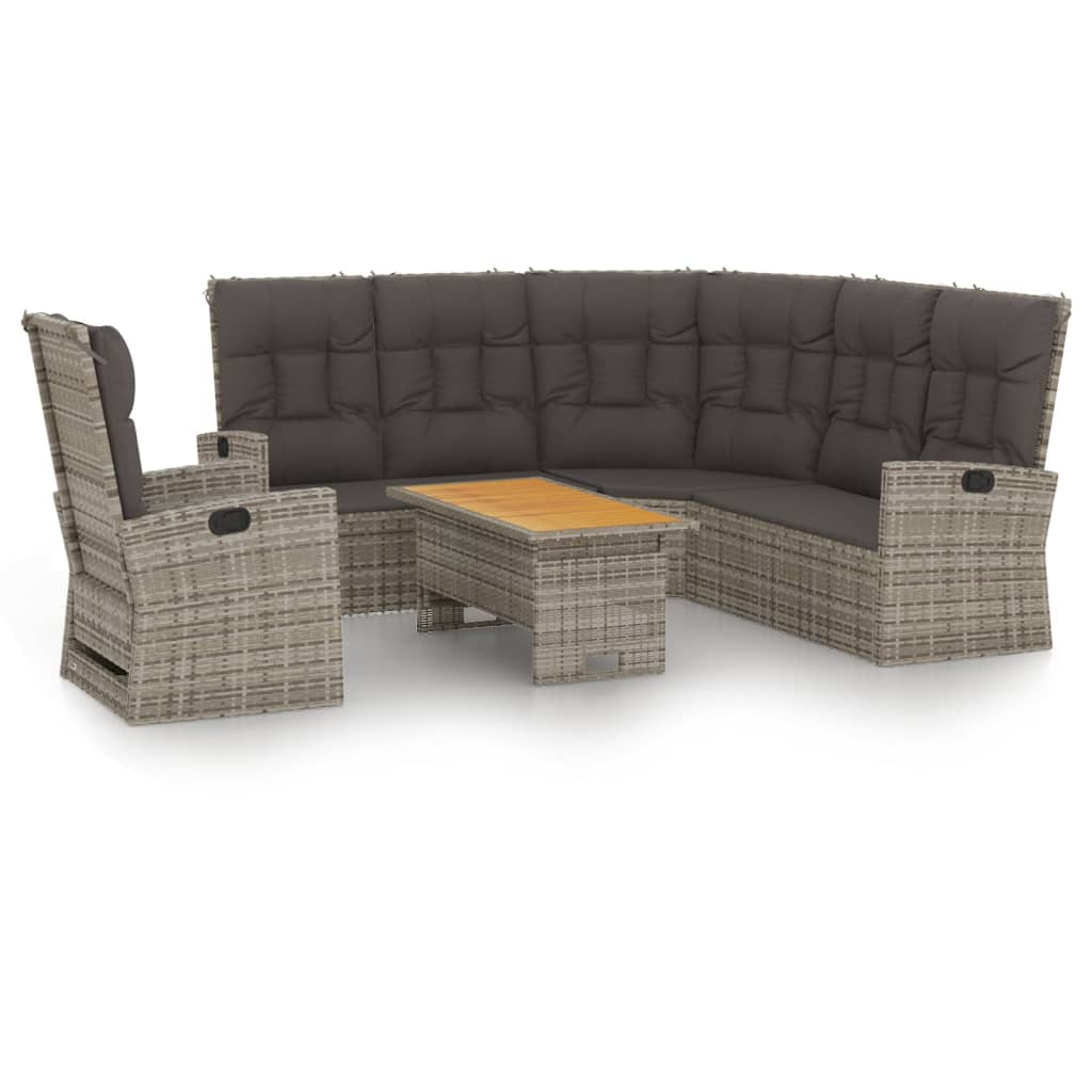 3-delige Loungeset met kussens poly rattan grijs