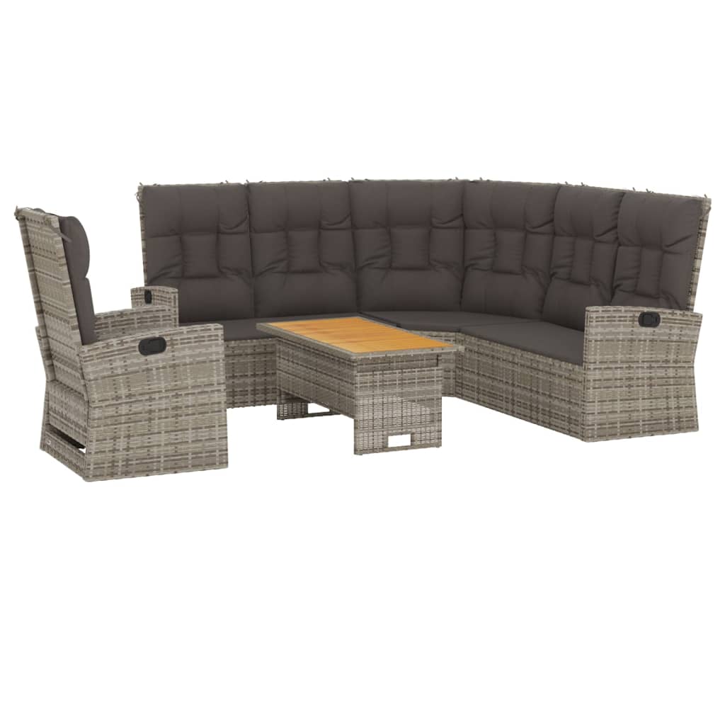 3-delige Loungeset met kussens poly rattan grijs