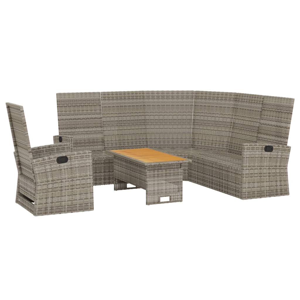 3-delige Loungeset met kussens poly rattan grijs