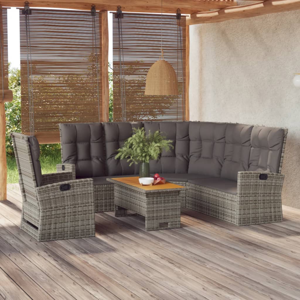 3-delige Loungeset met kussens poly rattan grijs