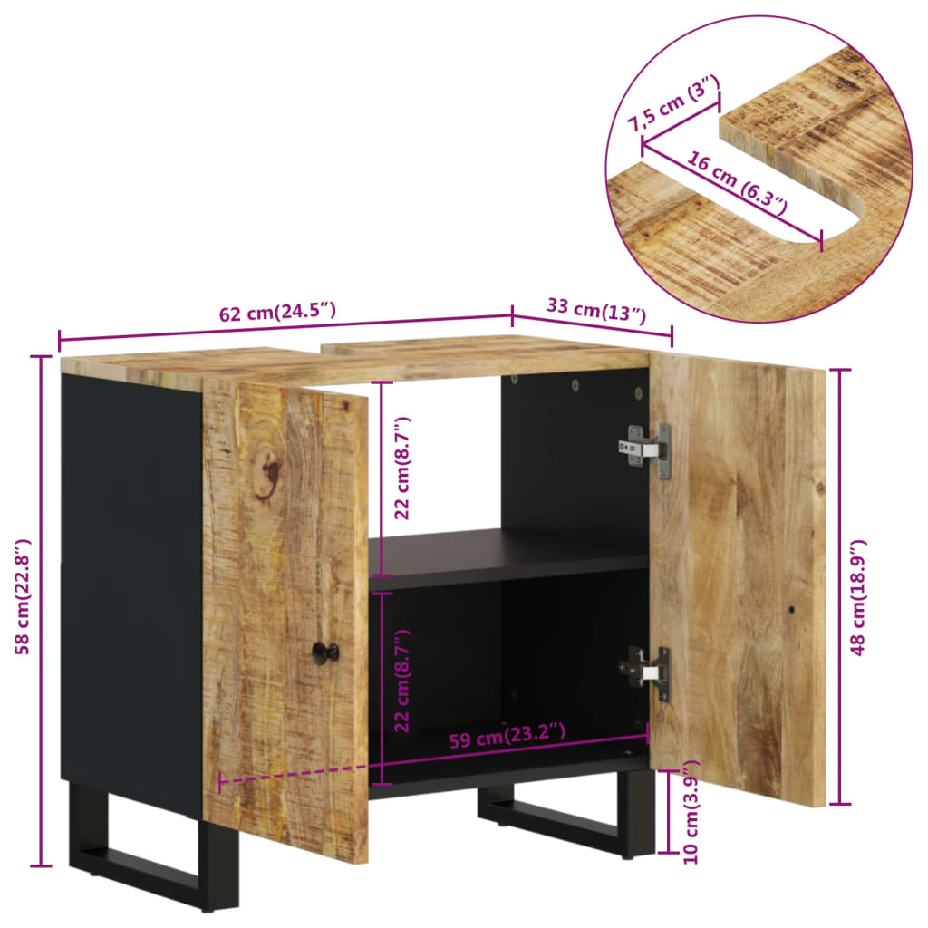 Wastafelkast 62x33x58 cm massief mangohout en bewerkt hout