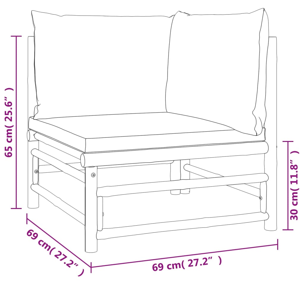 2-delige Loungeset met kussens bamboe lightgrijs