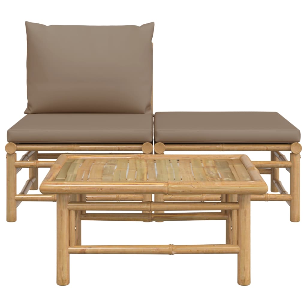 3-delige Loungeset met kussens bamboe taupe