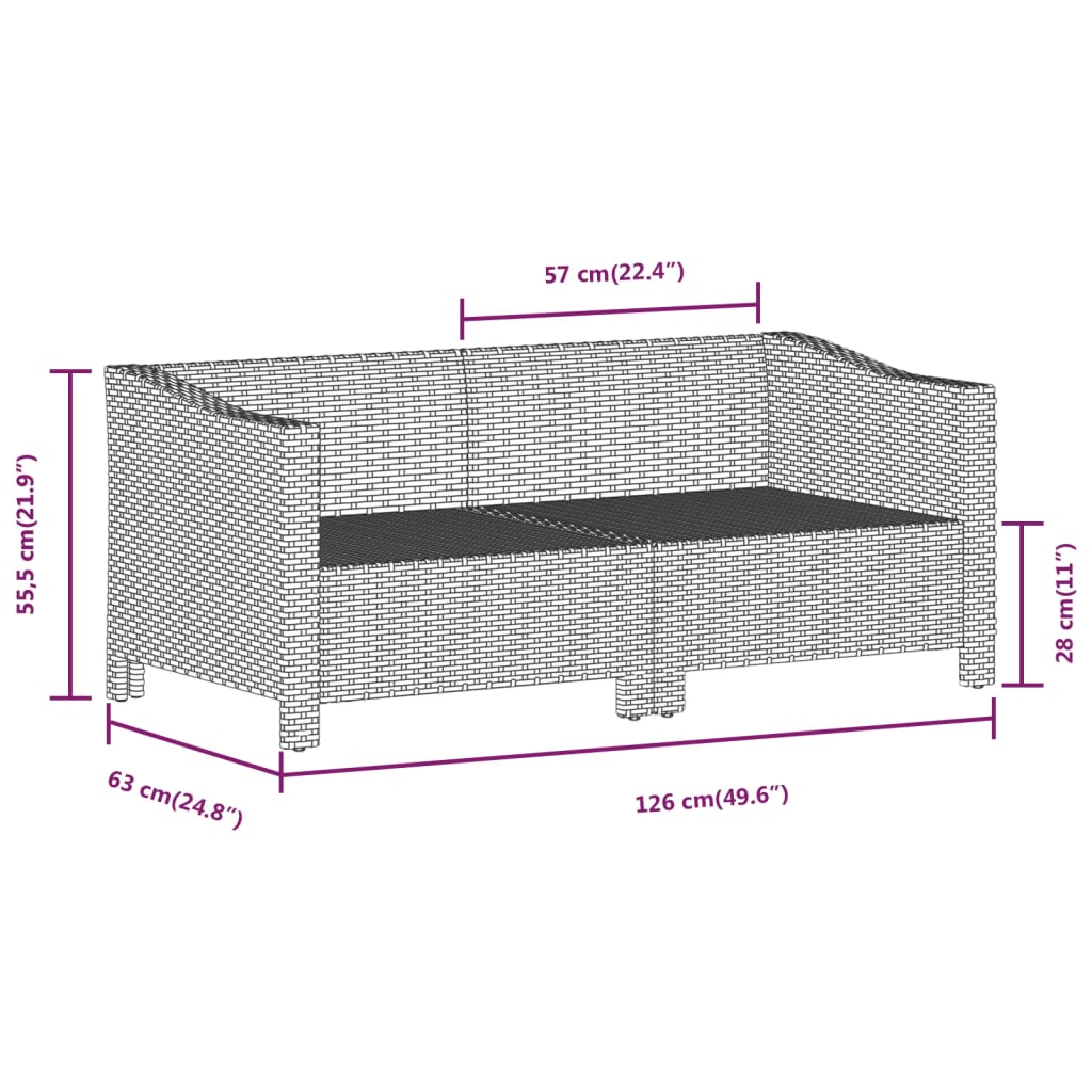 2-delige Loungeset met kussens poly rattan grijs