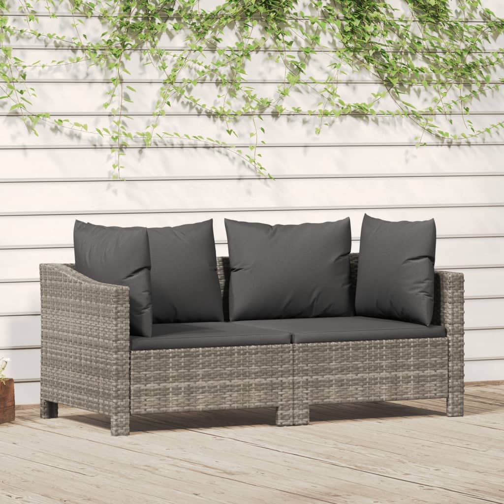 2-delige Loungeset met kussens poly rattan grijs