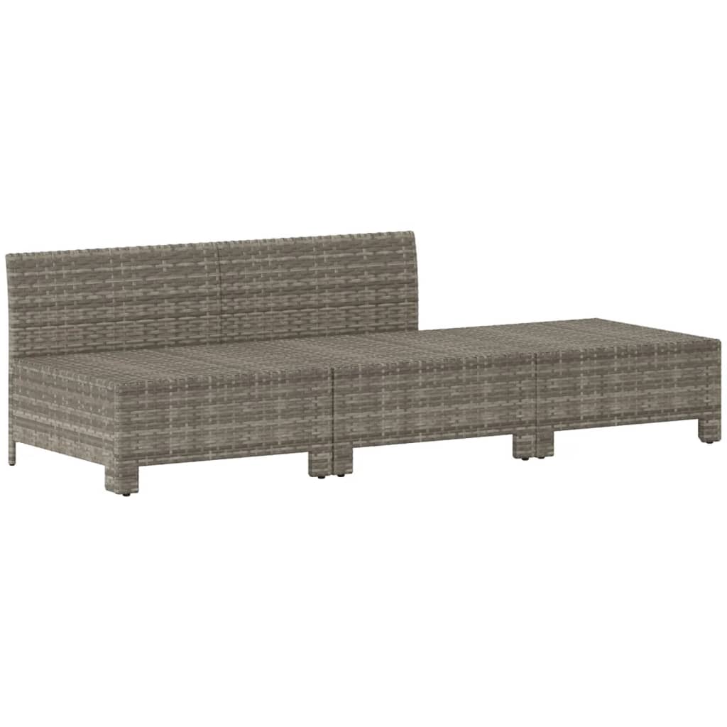 3-delige Loungeset met kussens poly rattan grijs