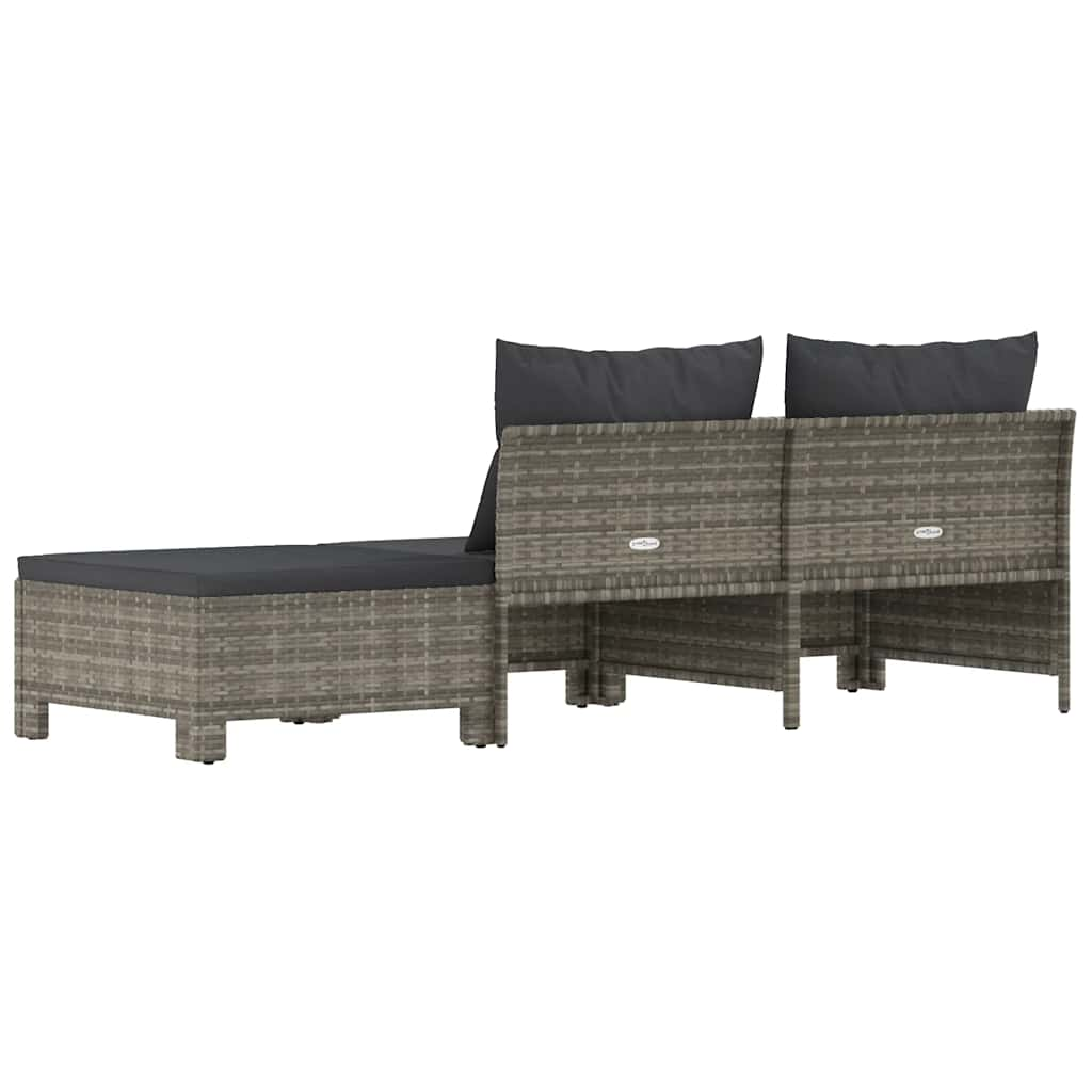 3-delige Loungeset met kussens poly rattan grijs