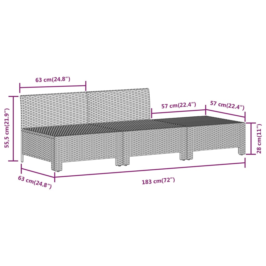 3-delige Loungeset met kussens poly rattan grijs