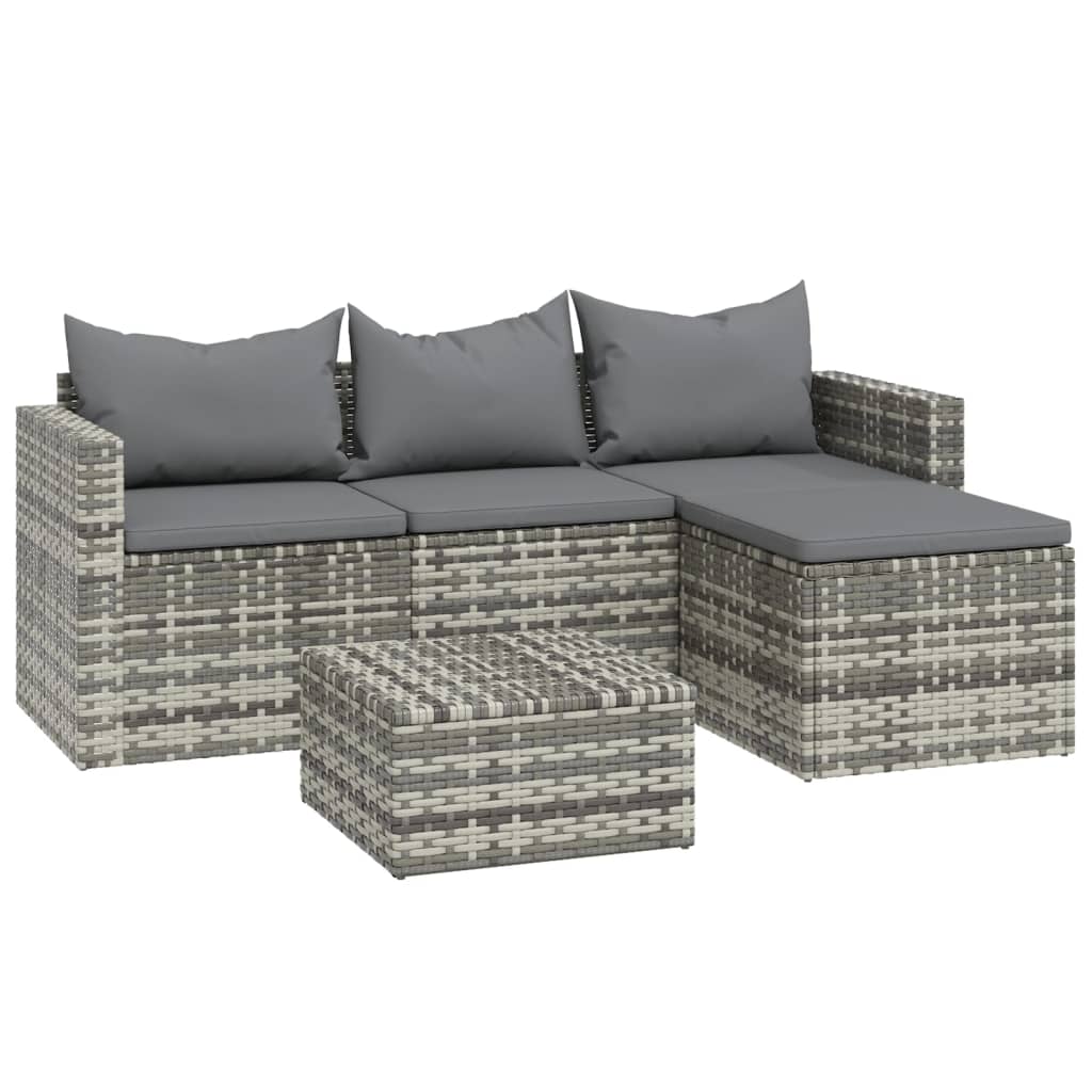 3-delige Loungeset met kussens poly rattan grijs