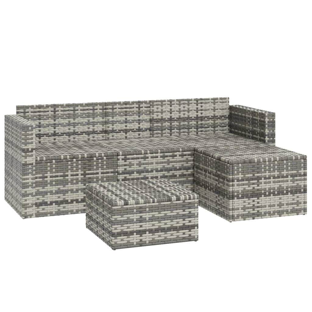 3-delige Loungeset met kussens poly rattan grijs