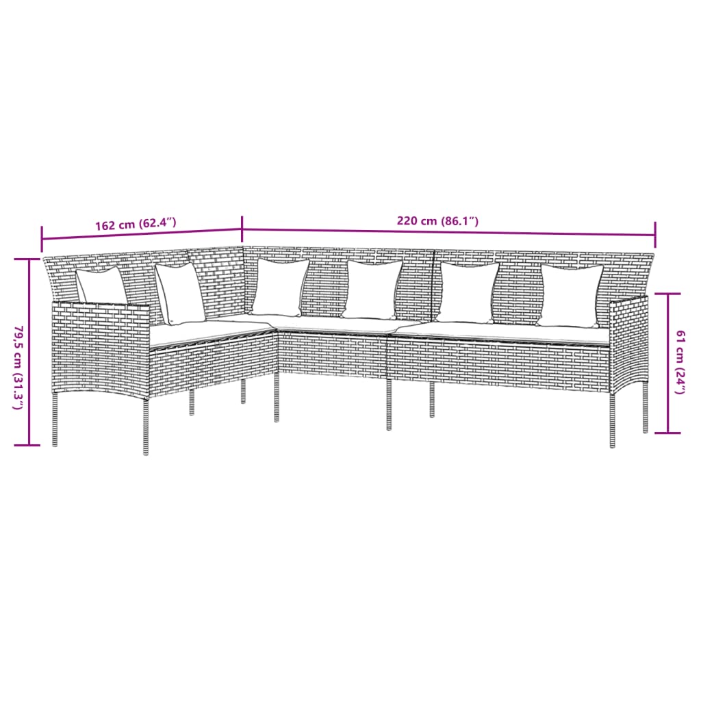 2-delige Tuinset met kussens poly rattan grijs