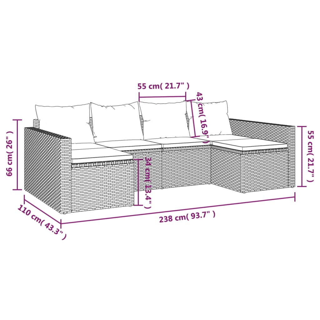 2-delige Loungeset met kussens poly rattan bruin