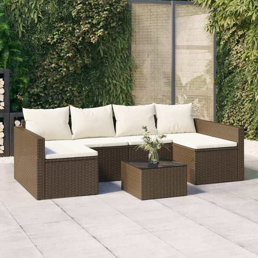 2-delige Loungeset met kussens poly rattan bruin