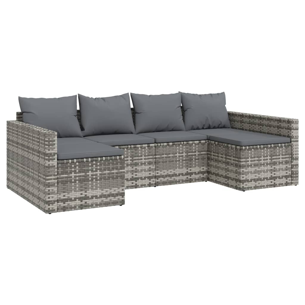 2-delige Loungeset met kussens poly rattan grijs