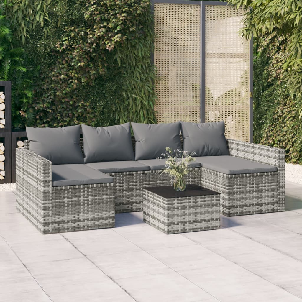 2-delige Loungeset met kussens poly rattan grijs