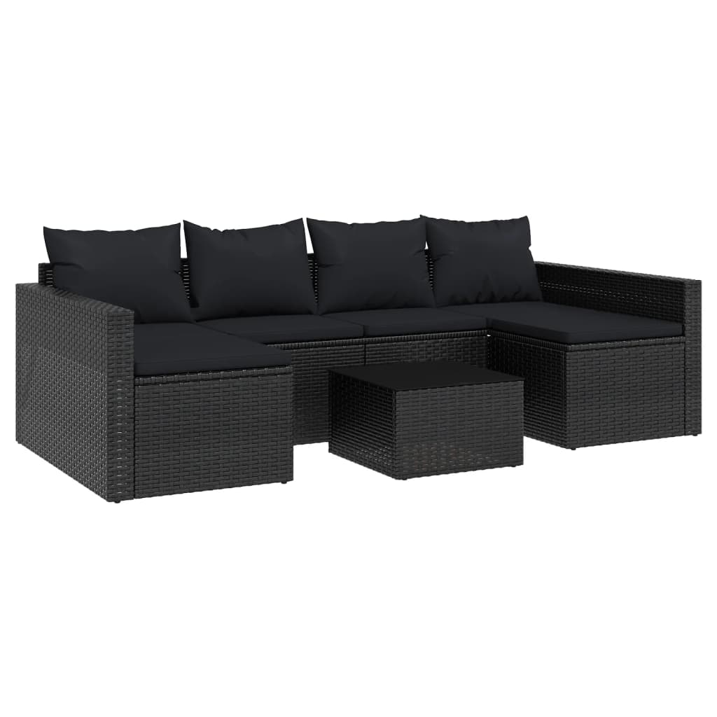 2-delige Loungeset met kussens poly rattan zwart