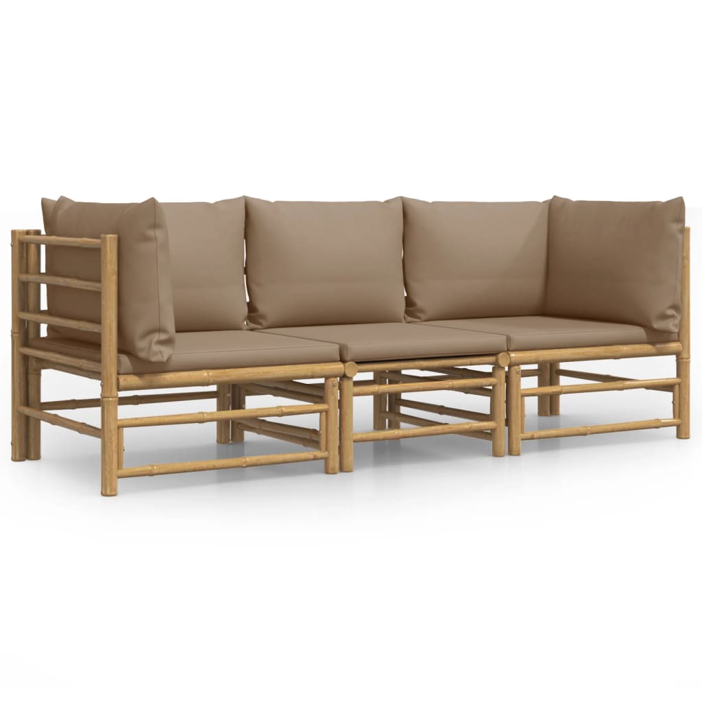 3-delige Loungeset met kussens bamboe taupe