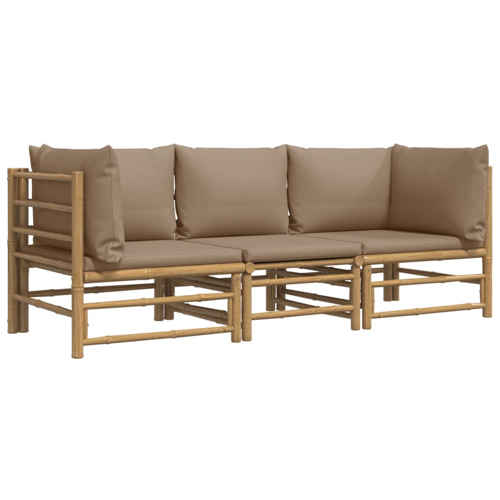 3-delige Loungeset met kussens bamboe taupe