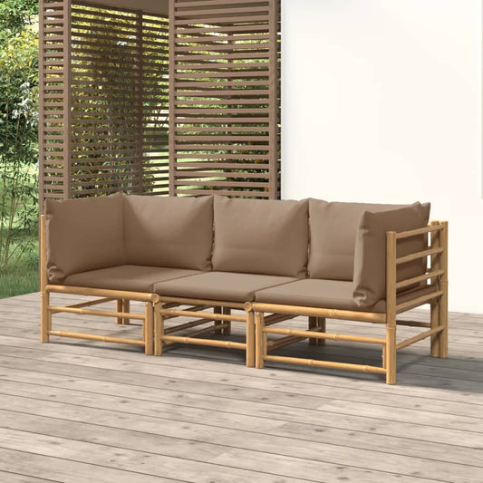 3-delige Loungeset met kussens bamboe taupe