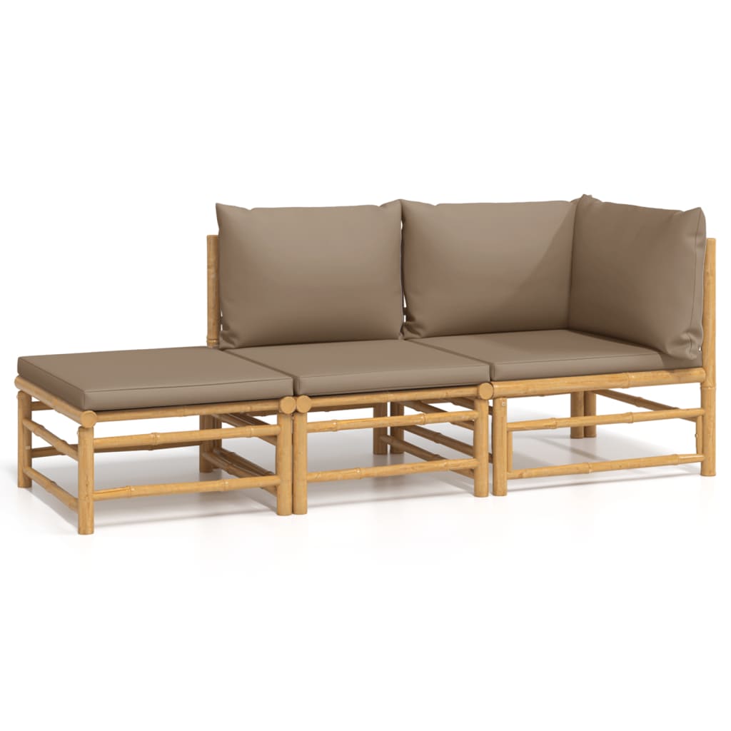 3-delige Loungeset met kussens bamboe taupe