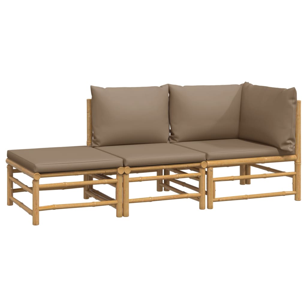 3-delige Loungeset met kussens bamboe taupe