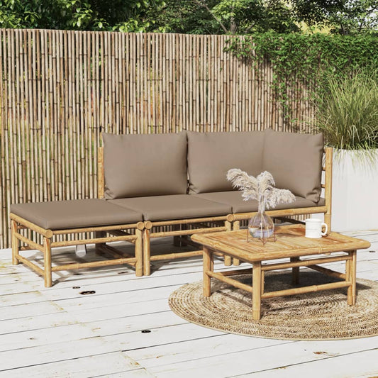 3-delige Loungeset met kussens bamboe taupe