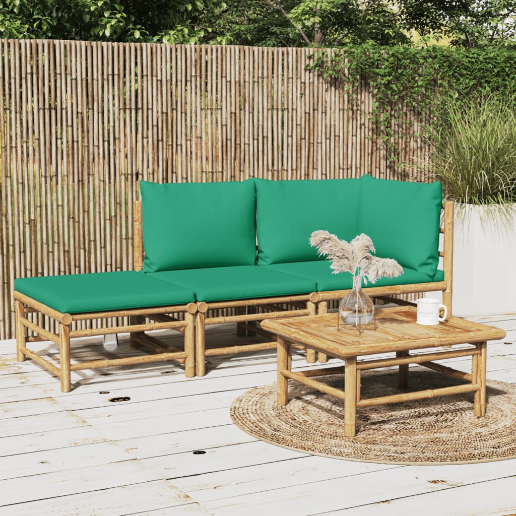 3-delige Loungeset met kussens bamboe groen