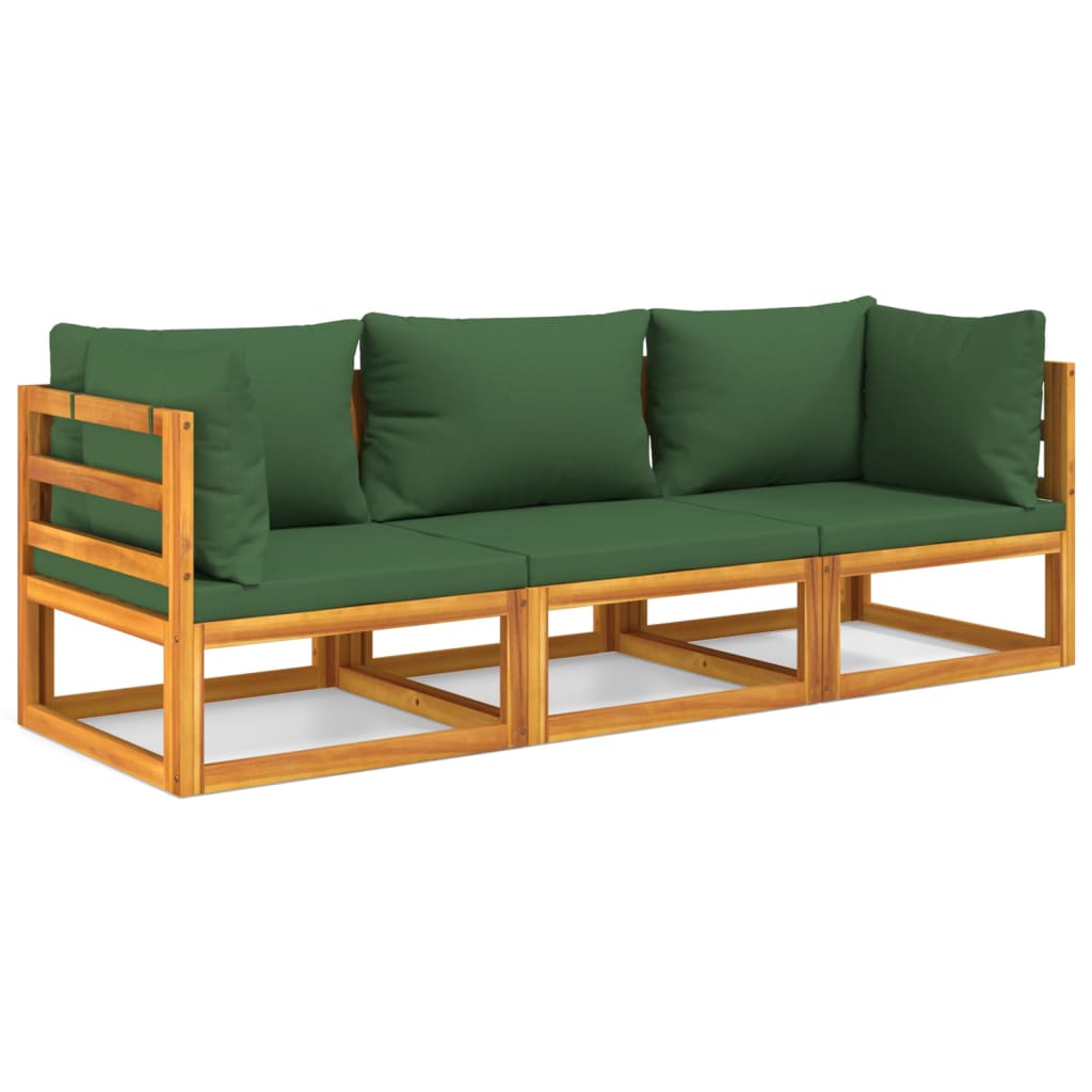 3-delige Loungeset met groene kussens massief hout