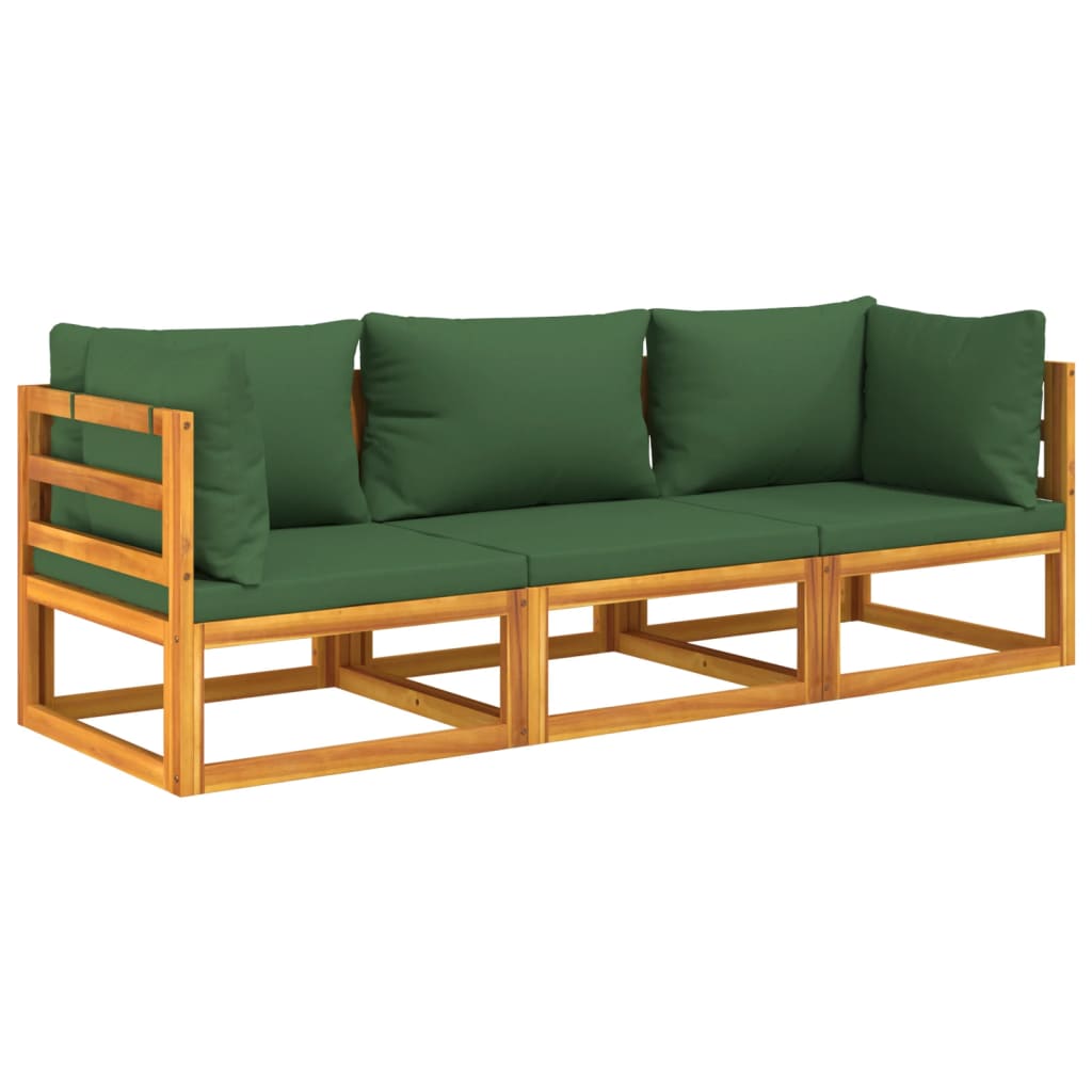 3-delige Loungeset met groene kussens massief hout