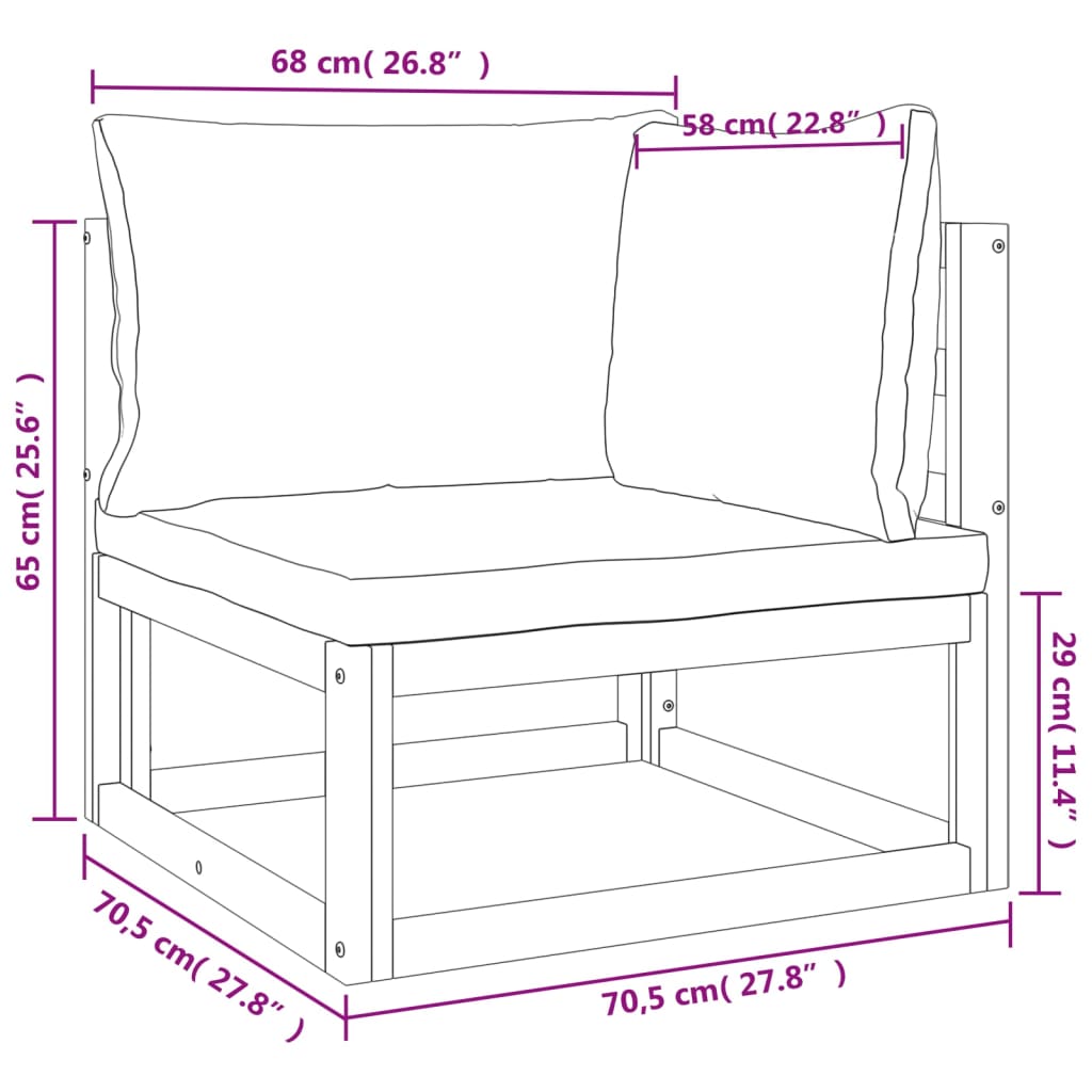 3-delige Loungeset met groene kussens massief hout