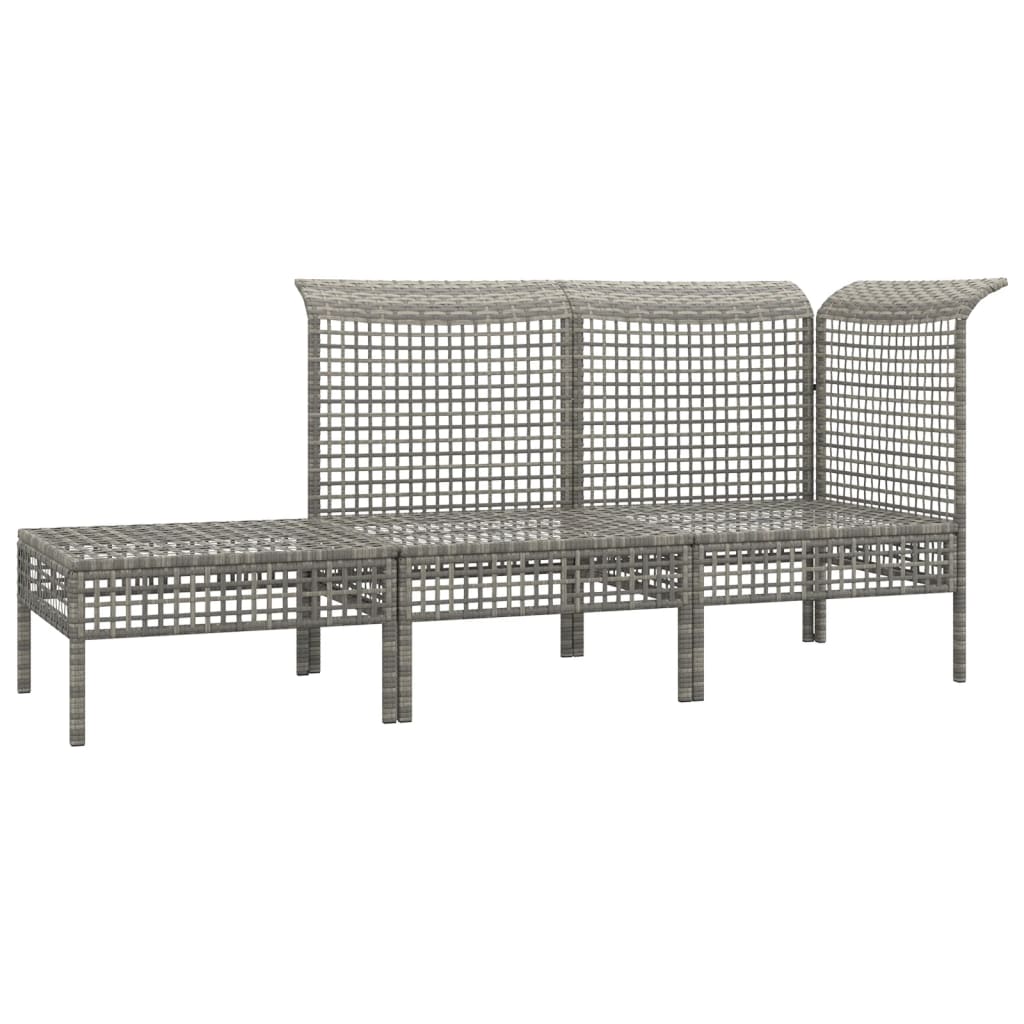 3-delige Loungeset met kussens poly rattan grijs