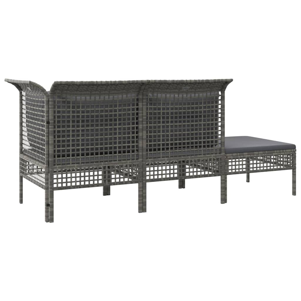 3-delige Loungeset met kussens poly rattan grijs